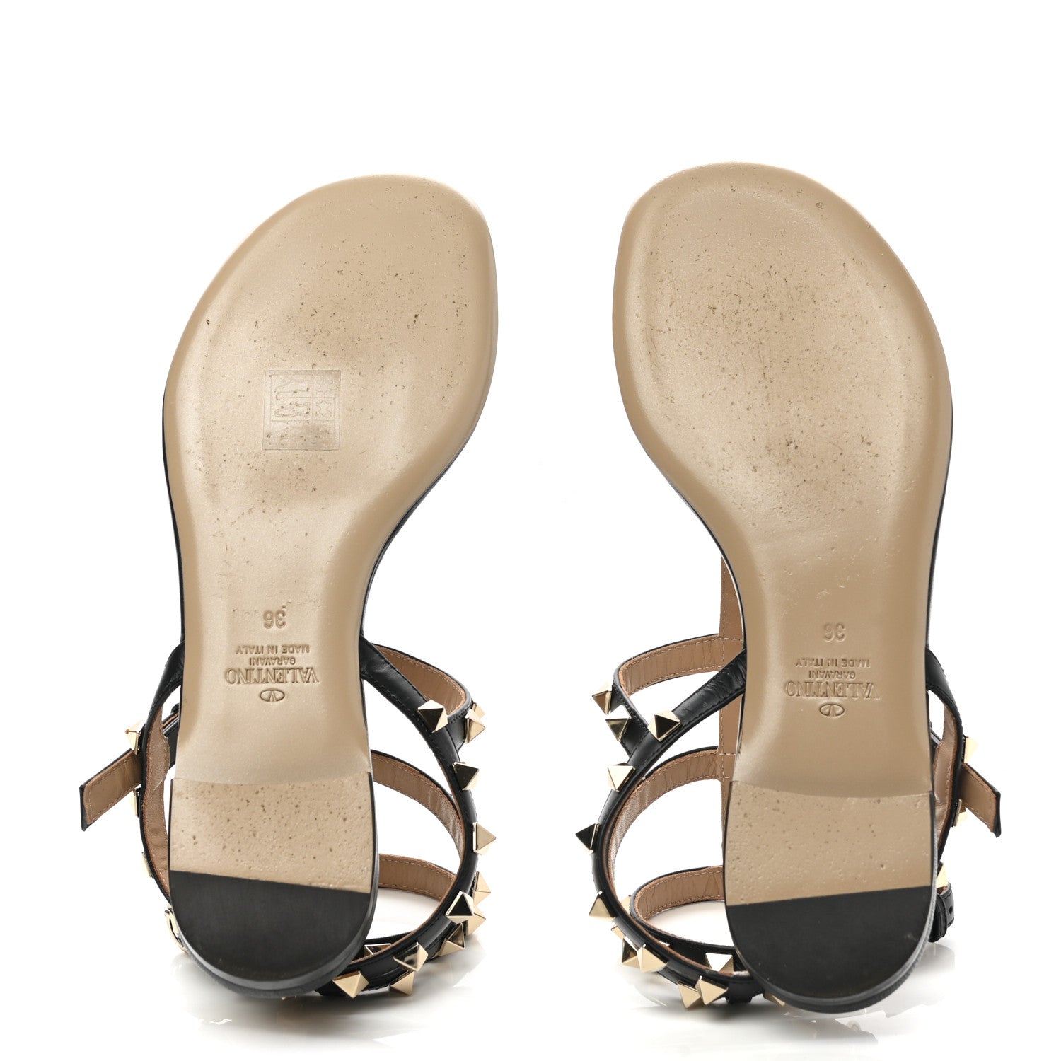 Valentino Garavani Calfskin Rockstud Ankle Wrap Flat Thong Sandals 36 Black 5 of 11