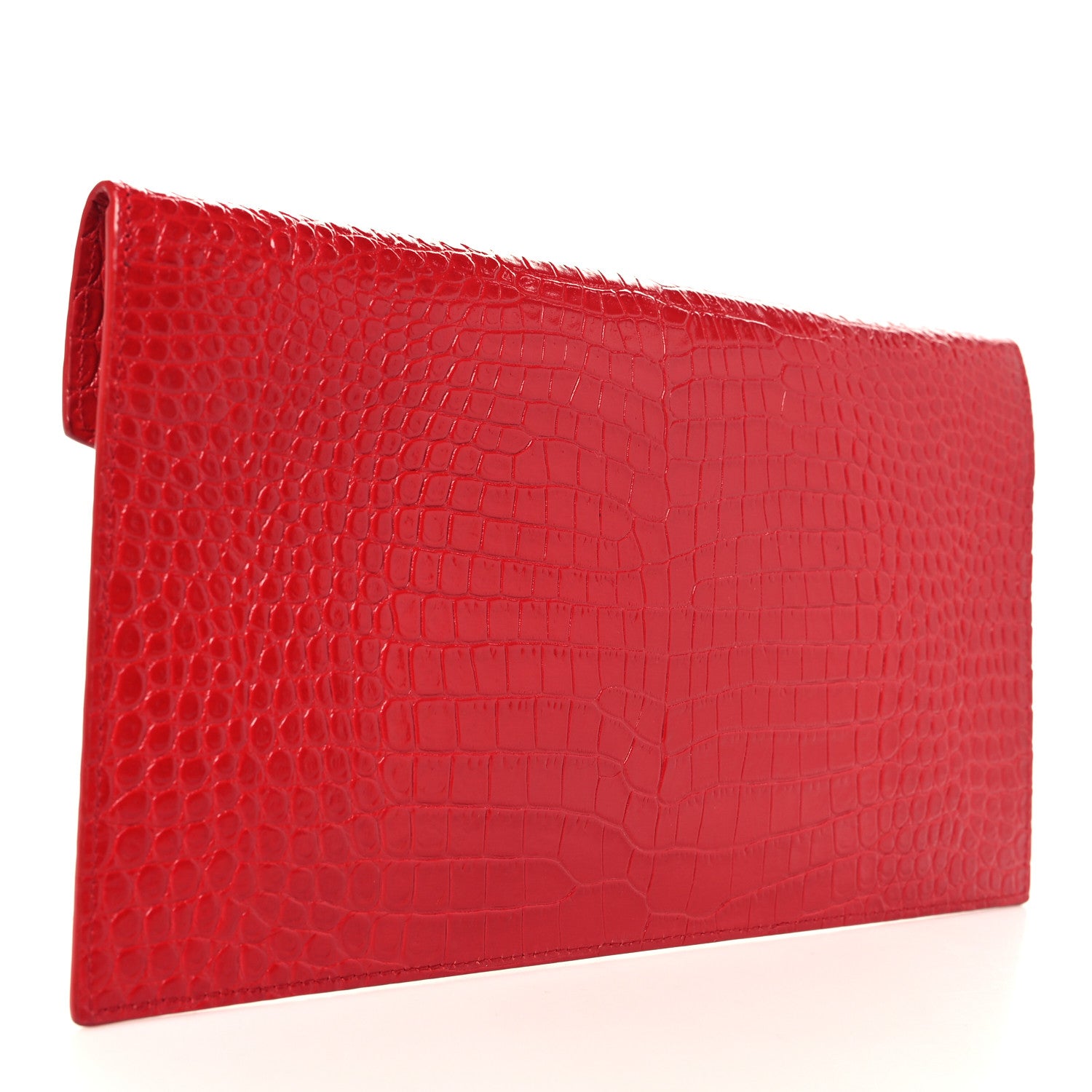 Saint Laurent Calfskin Crocodile Embossed Uptown Monogram Pouch Rouge Eros 3 of 8