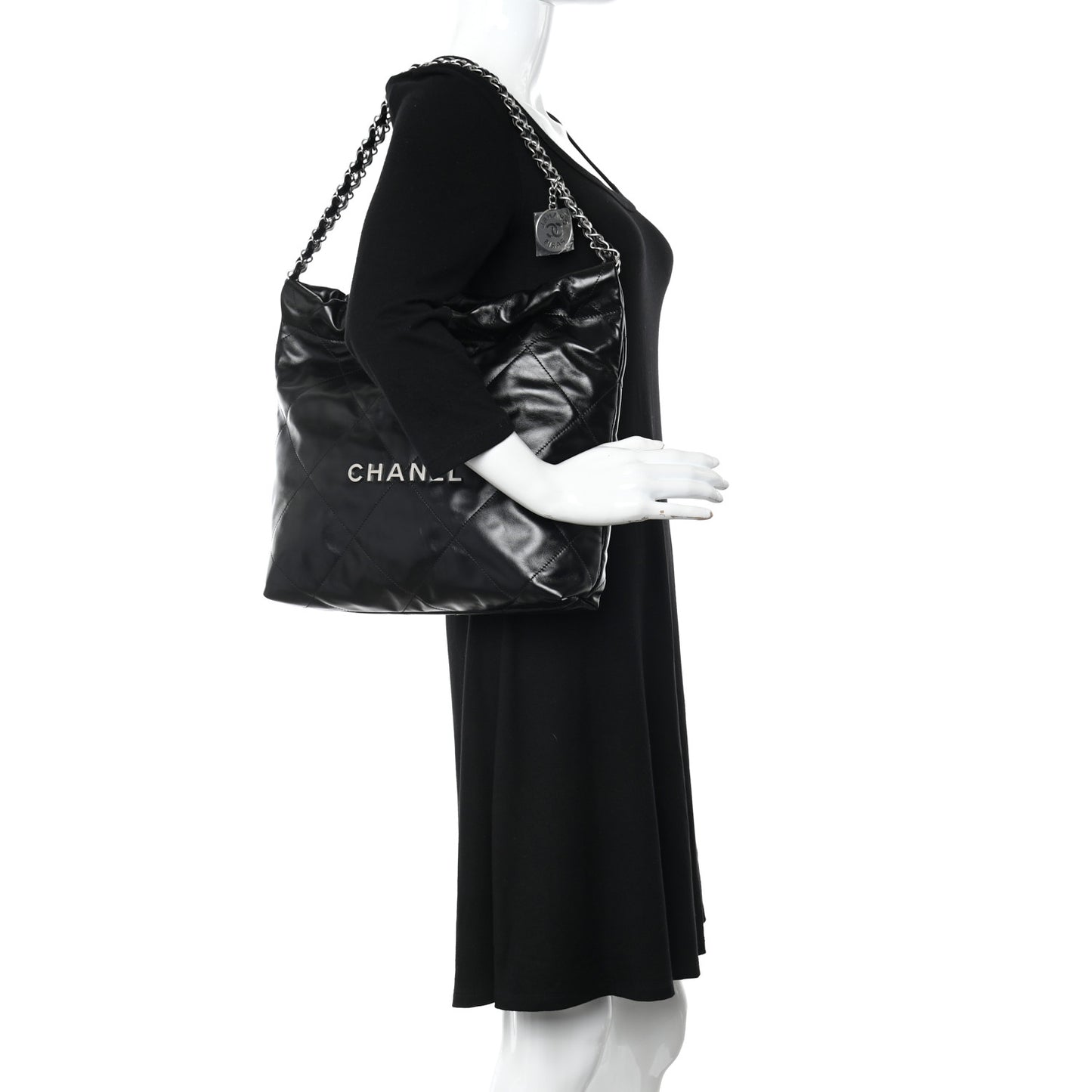 Shiny Calfskin Quilted Small Chanel 22 Black