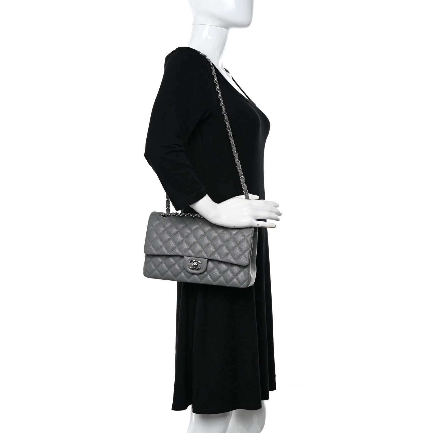 Chanel Caviar Quilted Medium Double Flap Grey 2 of 11
