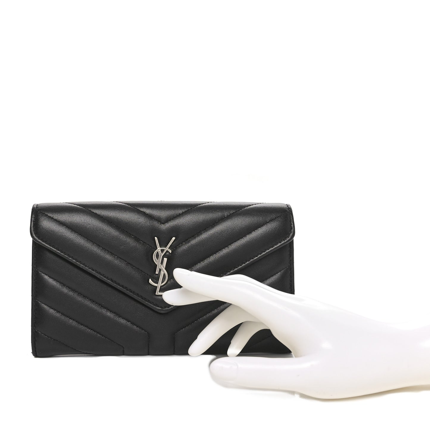 Lambskin Y Quilted Monogram Large Loulou Flap Wallet Black