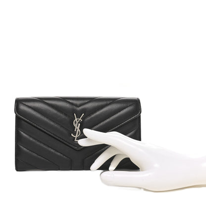 Saint Laurent Lambskin Y Quilted Monogram Large Loulou Flap Wallet Black 2 of 10