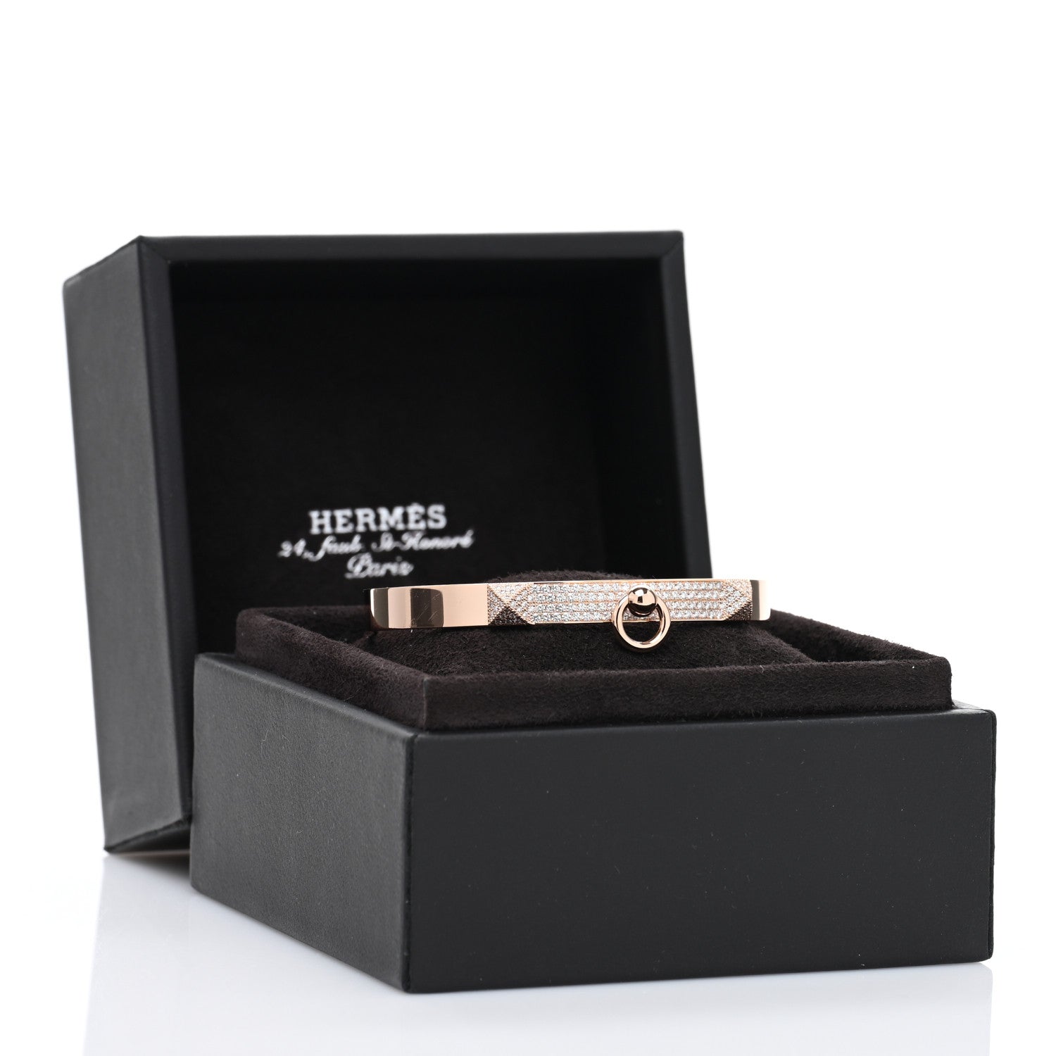 Hermes 18K Rose Gold Diamond PM Collier De Chien Pave Bracelet SH 4 of 4