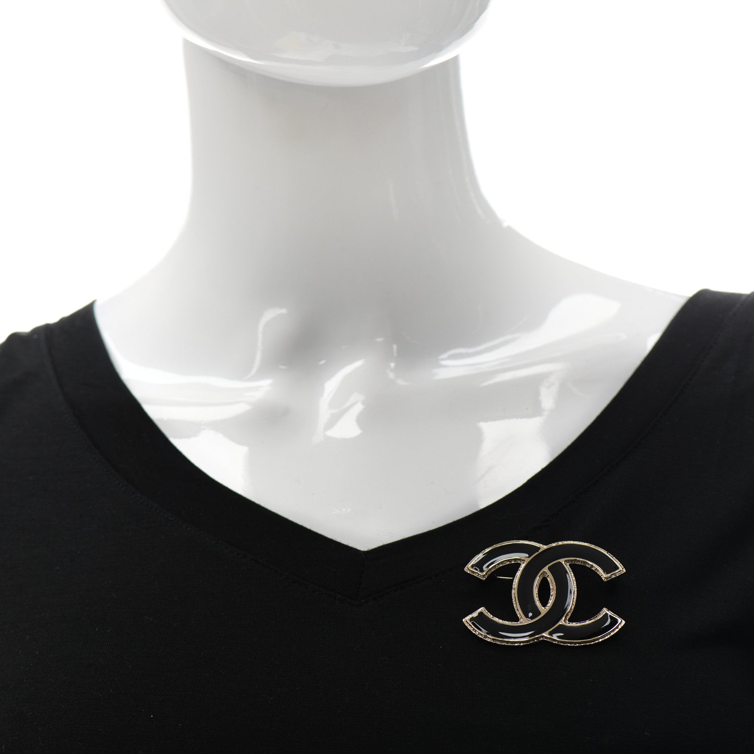 Chanel Metal Enamel CC Brooch Black Light Gold 2 of 6