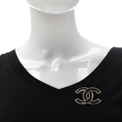 Chanel Metal Enamel CC Brooch Black Light Gold 2 of 6