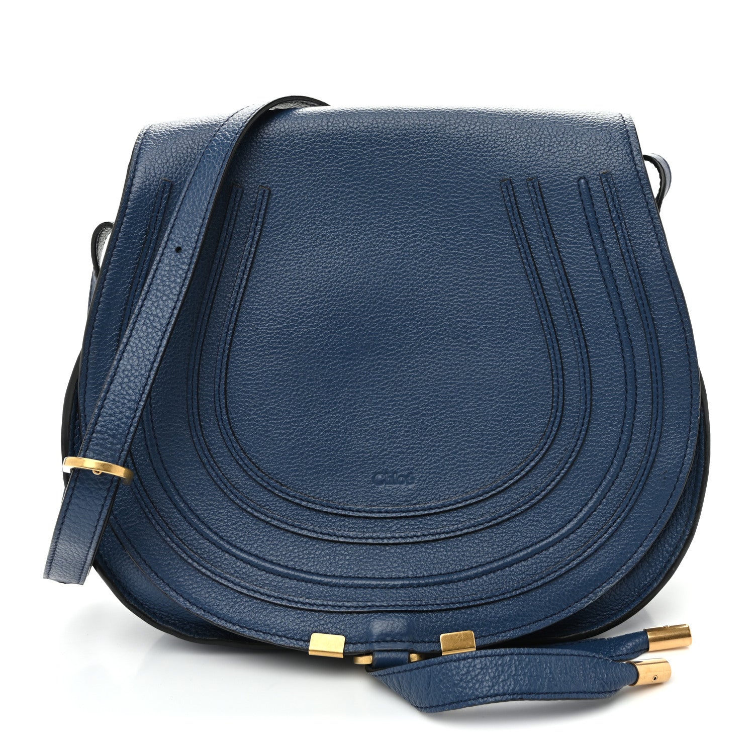 Chloe Grained Calfskin Medium Marcie Saddle Bag Deep Denim 1 of 12