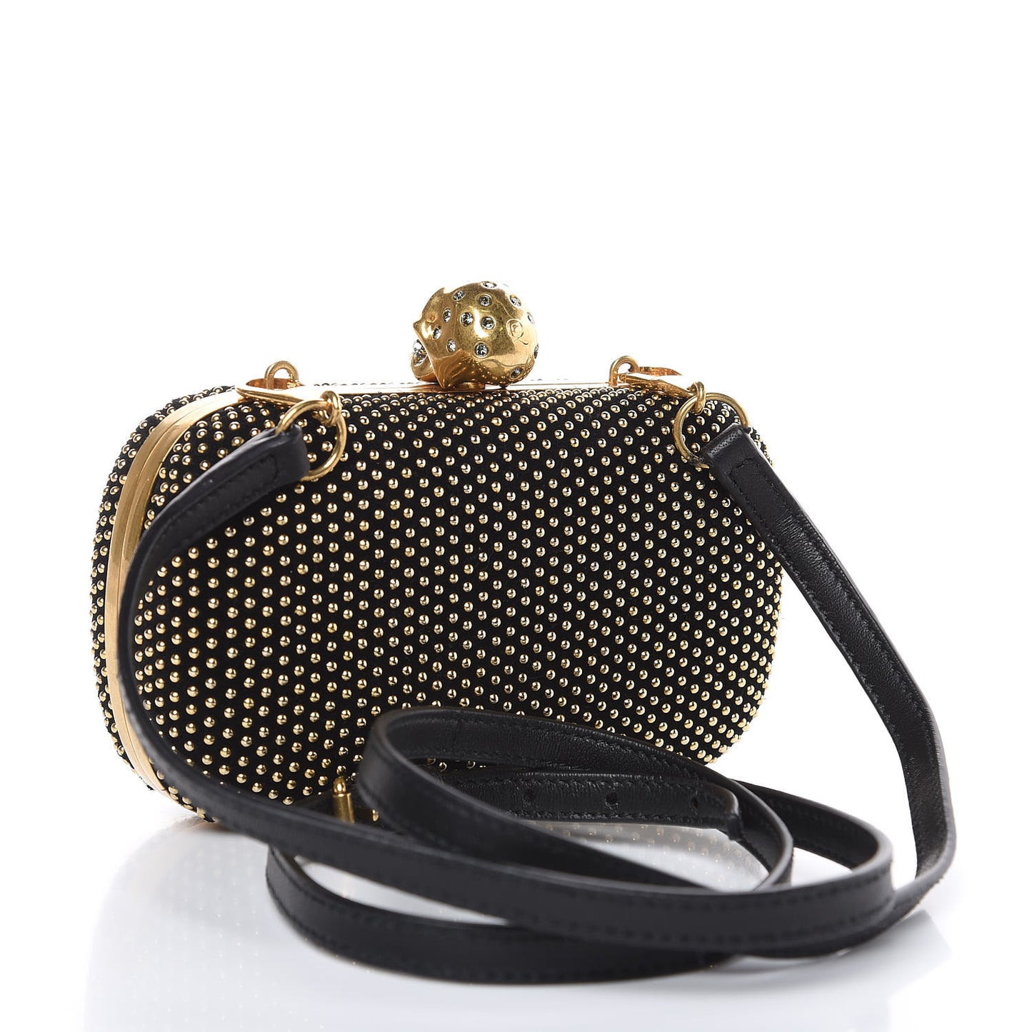 Suede Studded Skull Box Clutch Black
