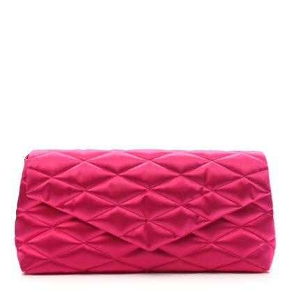 Saint Laurent Satin Quilted Sade Puffer Envelope Clutch Bubblegum 1 of 7