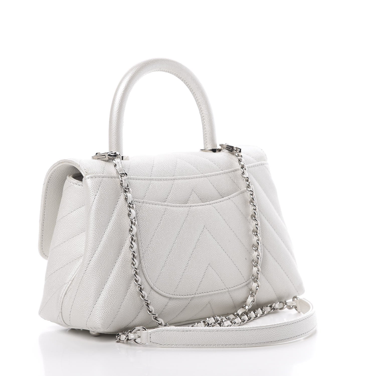 Chanel Iridescent Caviar Chevron Quilted Mini Coco Handle Flap White 4 of 14