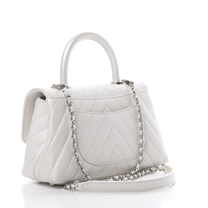 Chanel Iridescent Caviar Chevron Quilted Mini Coco Handle Flap White 4 of 14