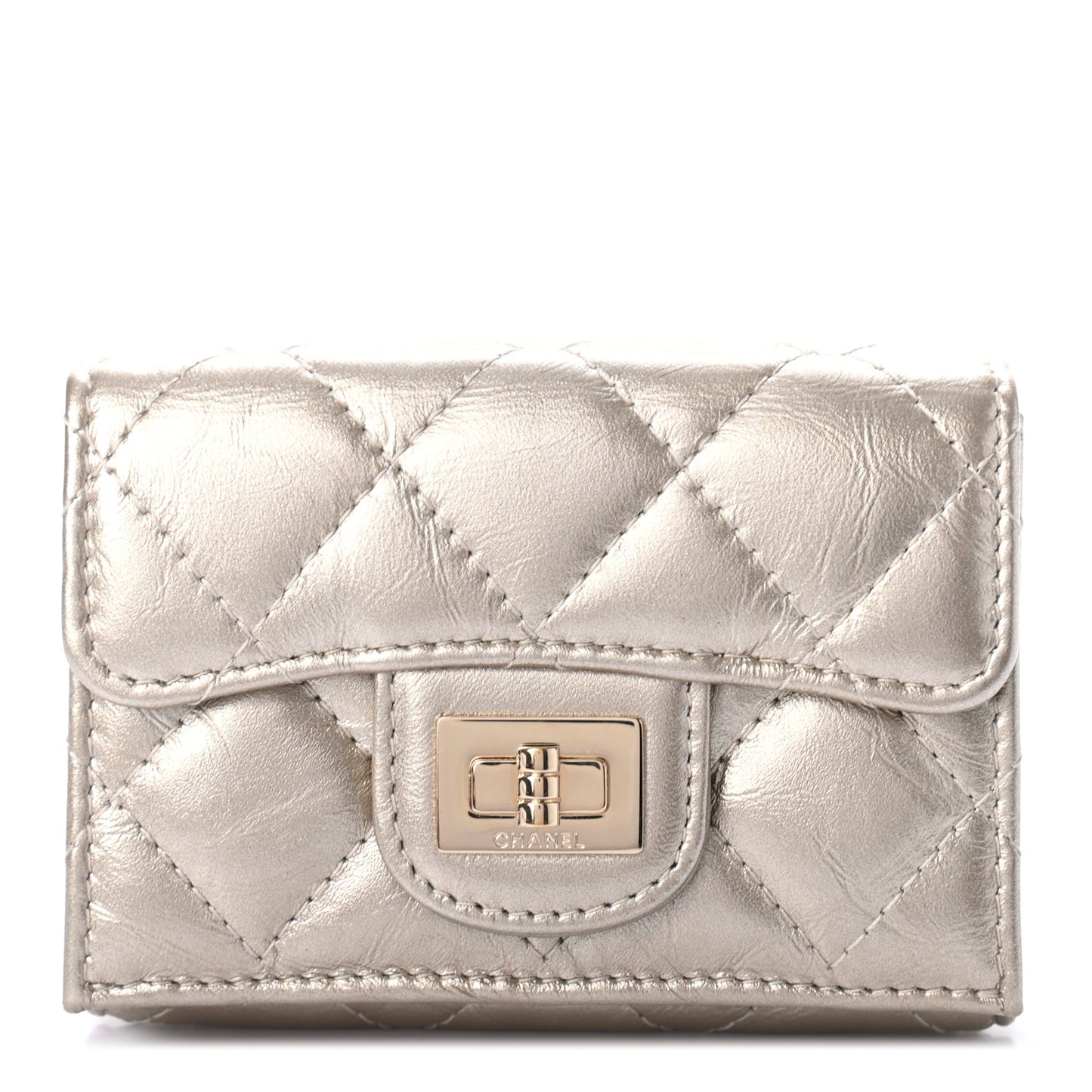 Metallic Aged Calfskin Quilted Reissue Compact Wallet Gold