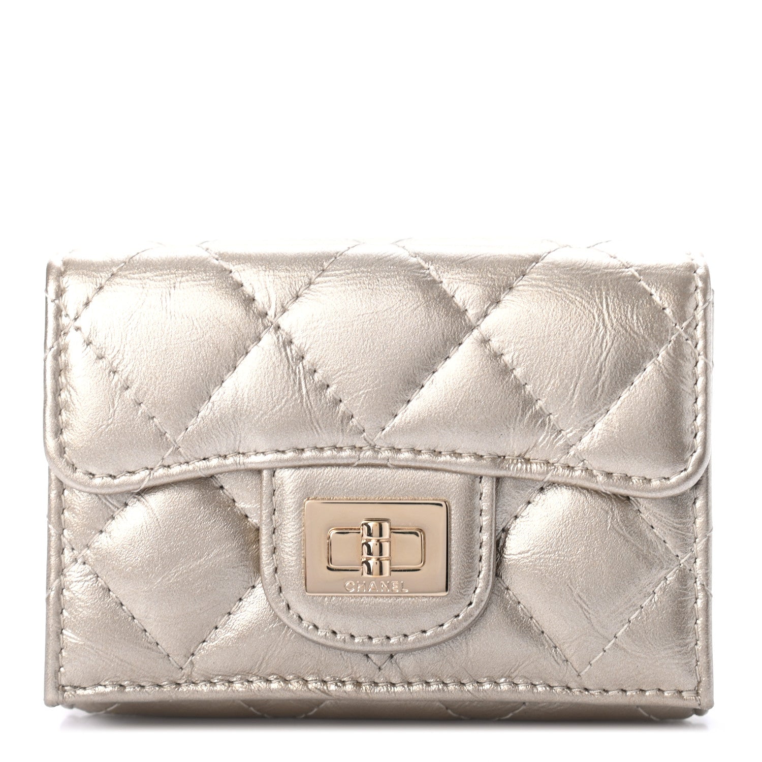 Chanel Metallic Aged Calfskin Quilted Reissue Compact Wallet Gold 1 of 7
