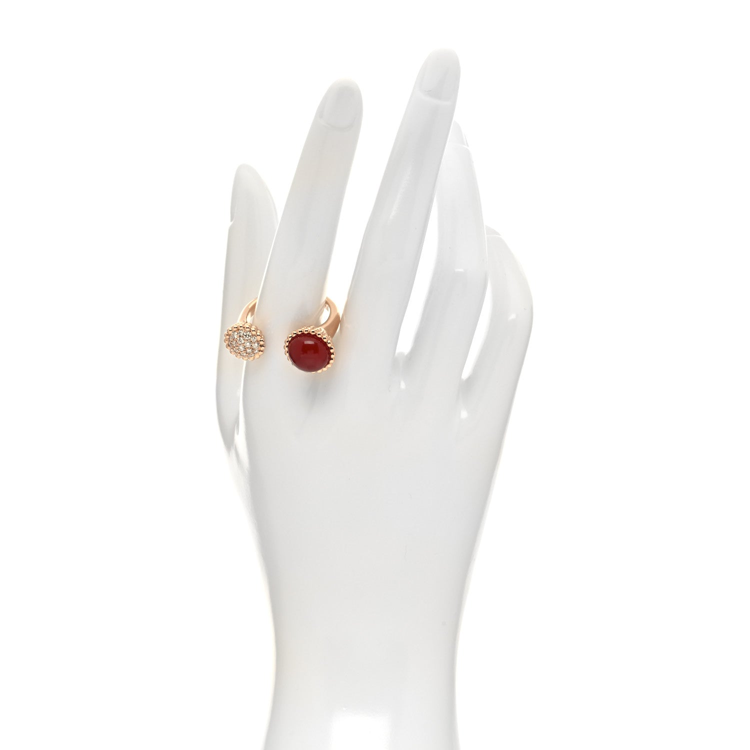 Van Cleef & Arpels 18K Rose Gold Diamond Carnelian Perlee Couleurs Between The Finger Ring 62 10 2 of 5