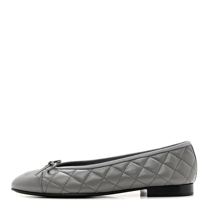 Chanel Crumpled Lambskin Quilted CC Ballerina Flats 39 Grey 1 of 8