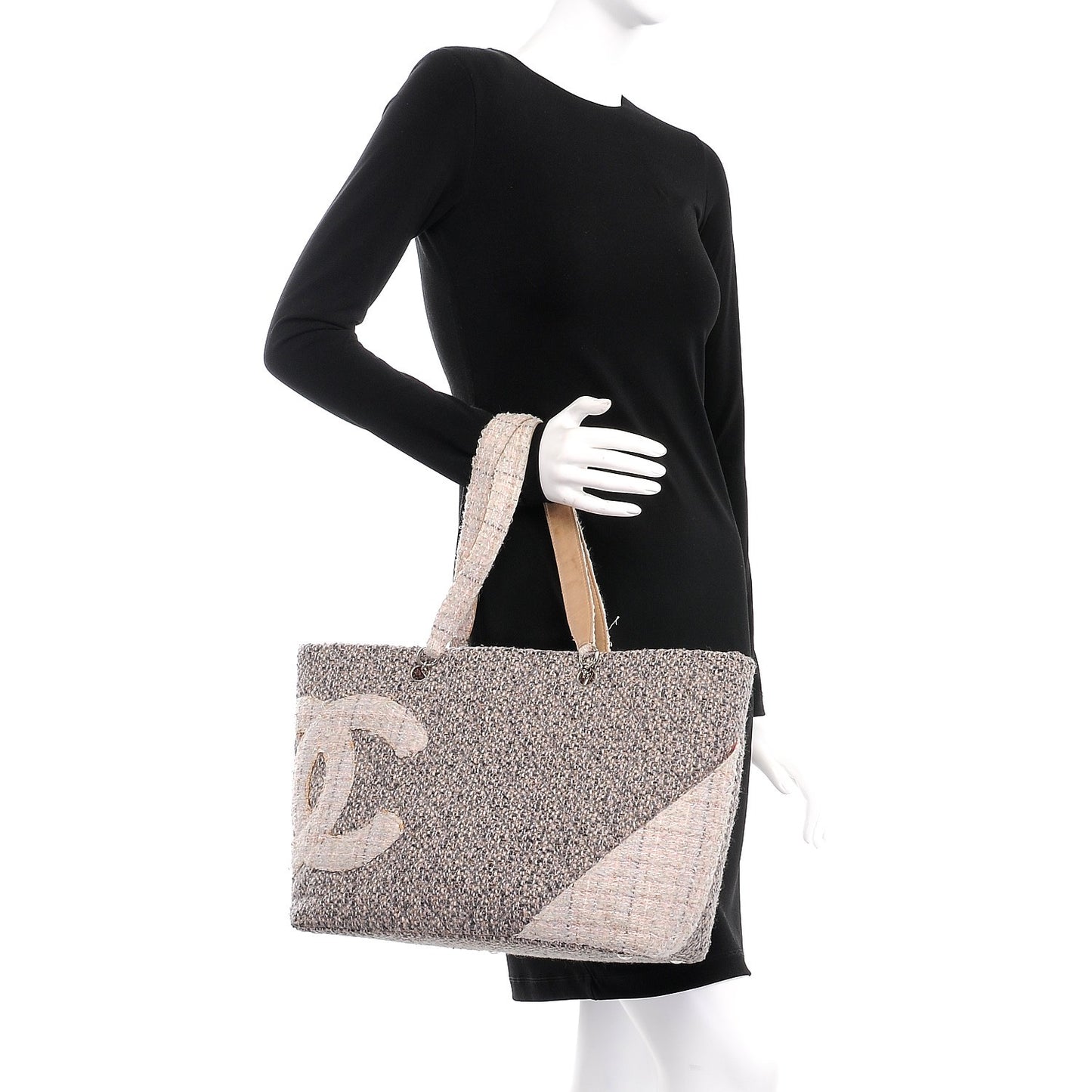 Tweed Quilted Large Cambon Tote Grey