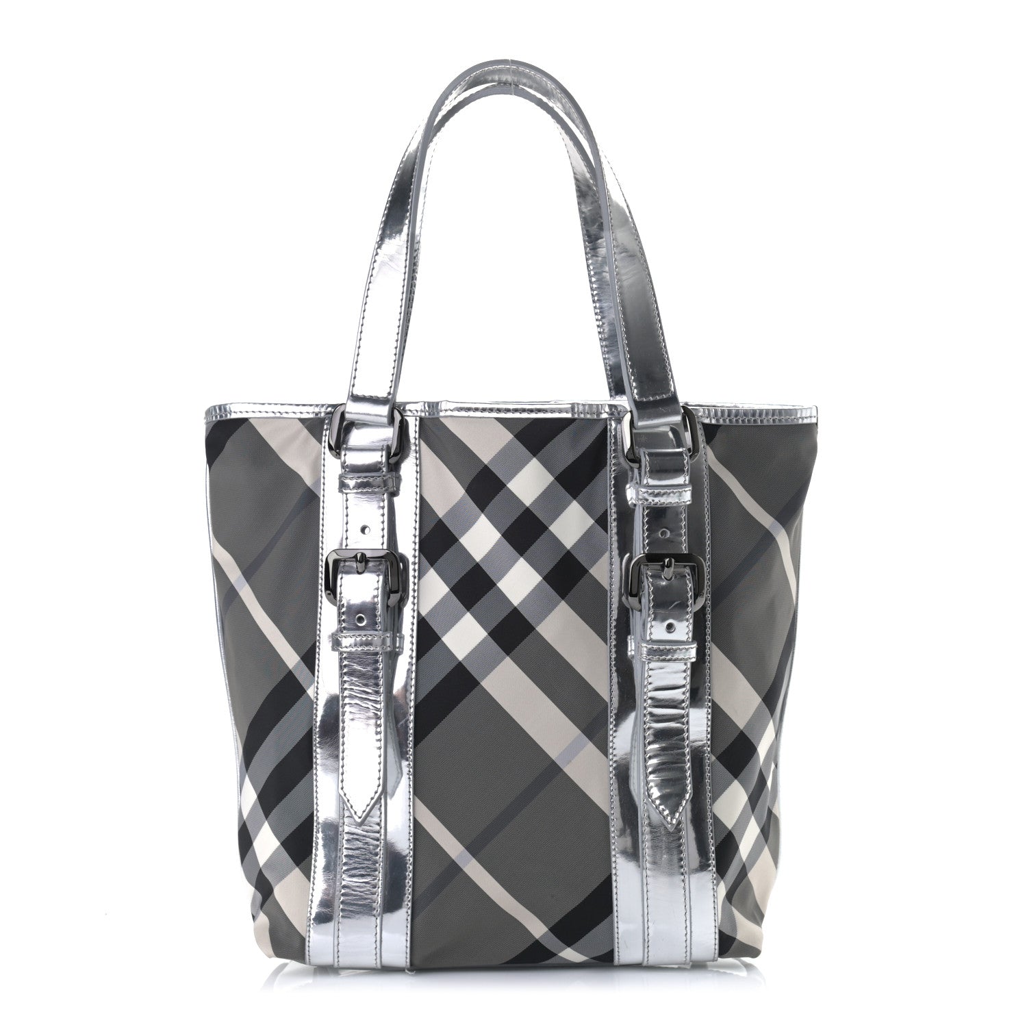 Burberry Metallic Calfskin Beat Check Tote Silver 1 of 7