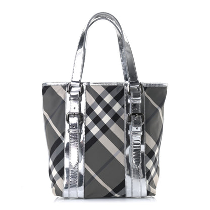 Burberry Metallic Calfskin Beat Check Tote Silver 1 of 7