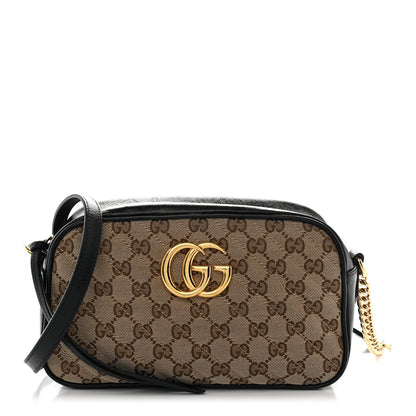 Gucci Monogram Matelasse Diagonal Small GG Marmont Chain Shoulder Bag Beige Black 1 of 10