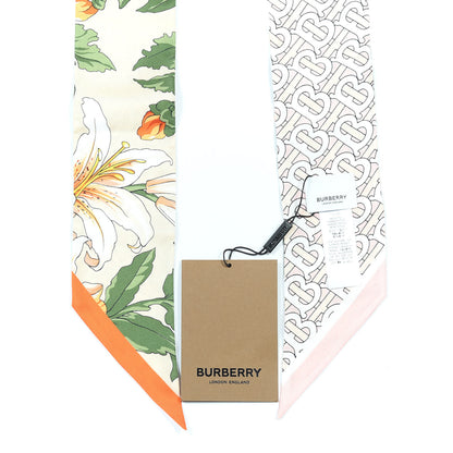 Burberry Silk Monogram Floral Print Skinny Scarf Beige 3 of 8