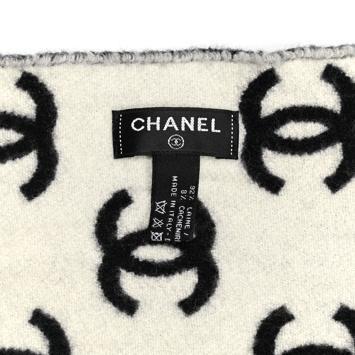 Chanel Cashmere Wool CC Scarf Grey White 3 of 5