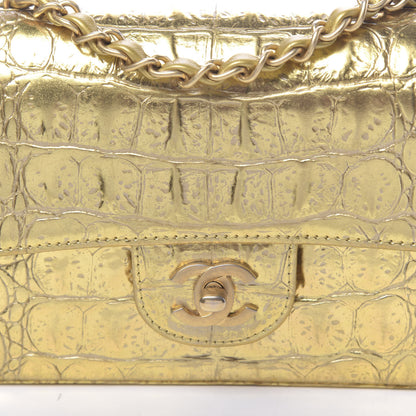 Chanel Metallic Calfskin Crocodile Embossed Cocodile Rectangular Mini Flap Gold 10 of 11