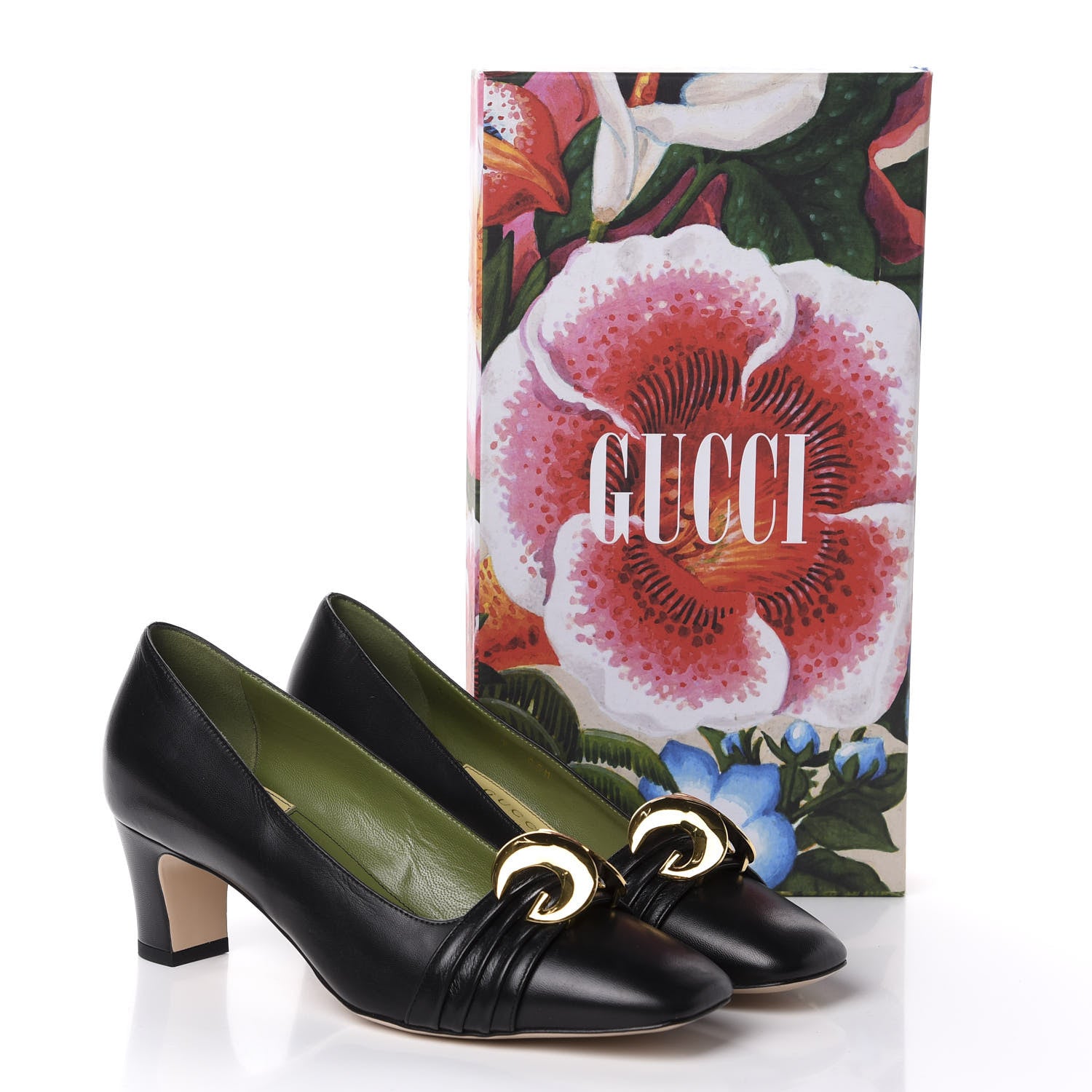 Gucci Malaga Kid Half Moon GG Square Toe Pumps 38 Black 11 of 11