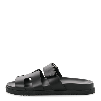 Hermes Calfskin Womens Chypre Sandals 38 Black 1 of 13