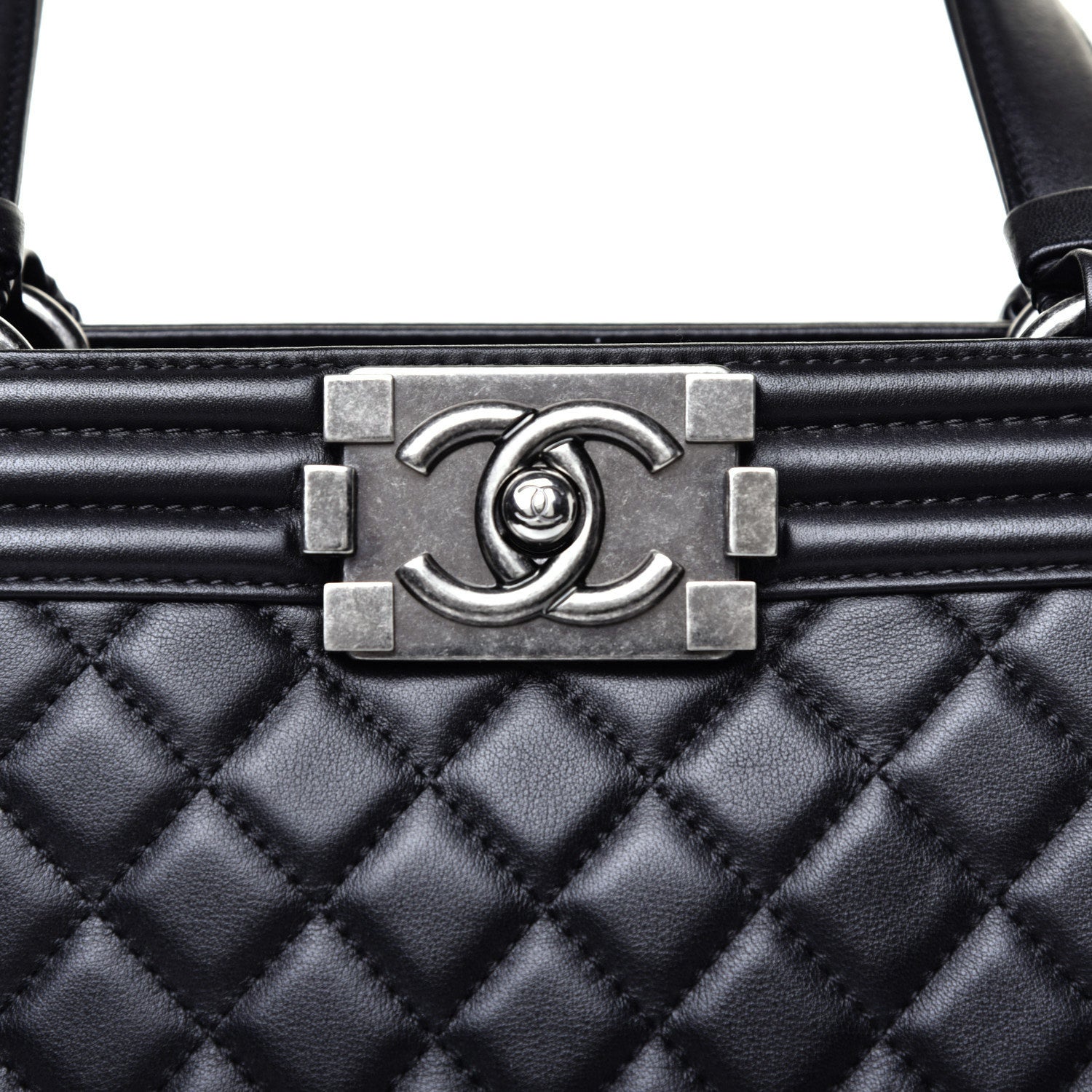Chanel Calfskin Quilted Boy Shopping Tote Black 9 of 10