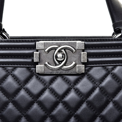 Chanel Calfskin Quilted Boy Shopping Tote Black 9 of 10
