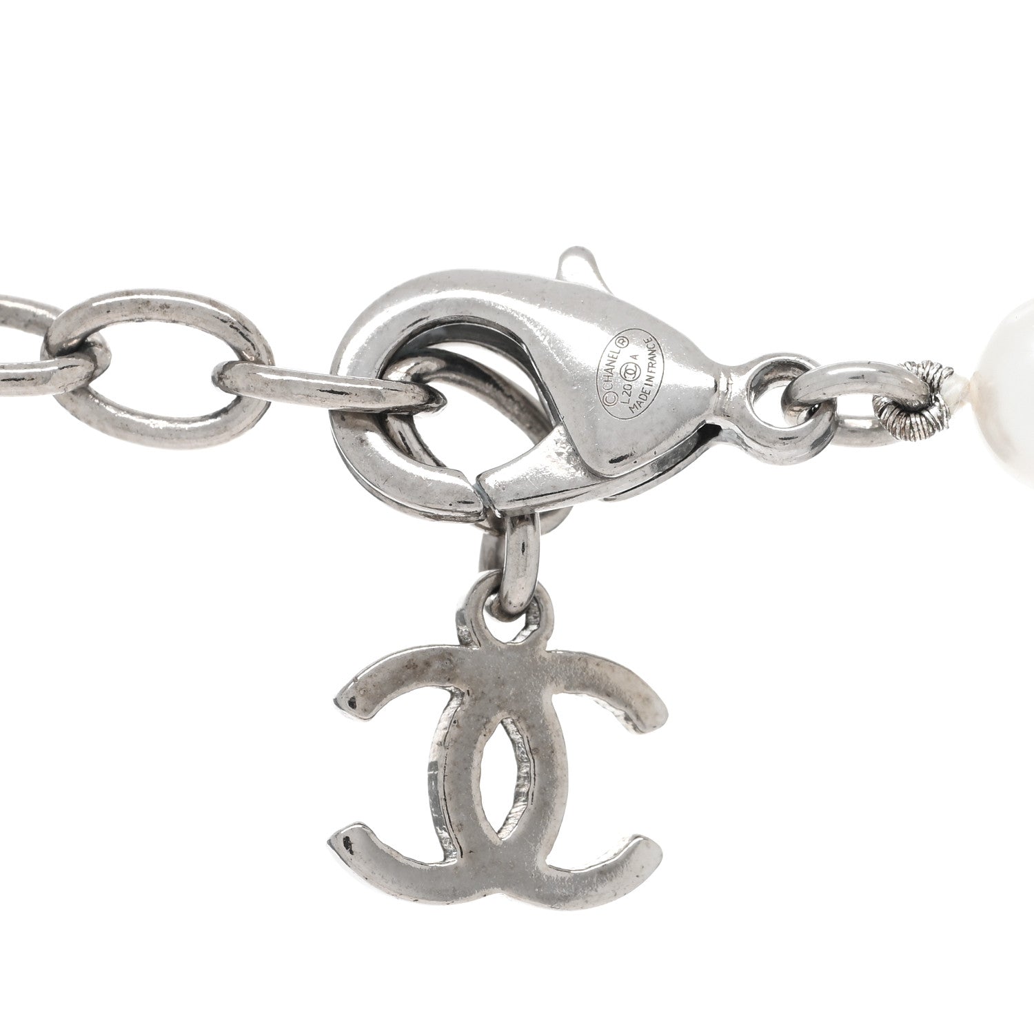 Chanel Pearl Crystal CC Short Necklace Silver 4 of 4