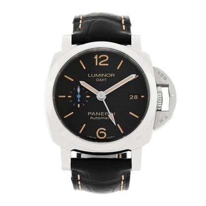 Panerai Stainless Steel Alligator 42mm Luminor 1950 3 Days GMT Automatic Watch Black PAM01535 1 of 5