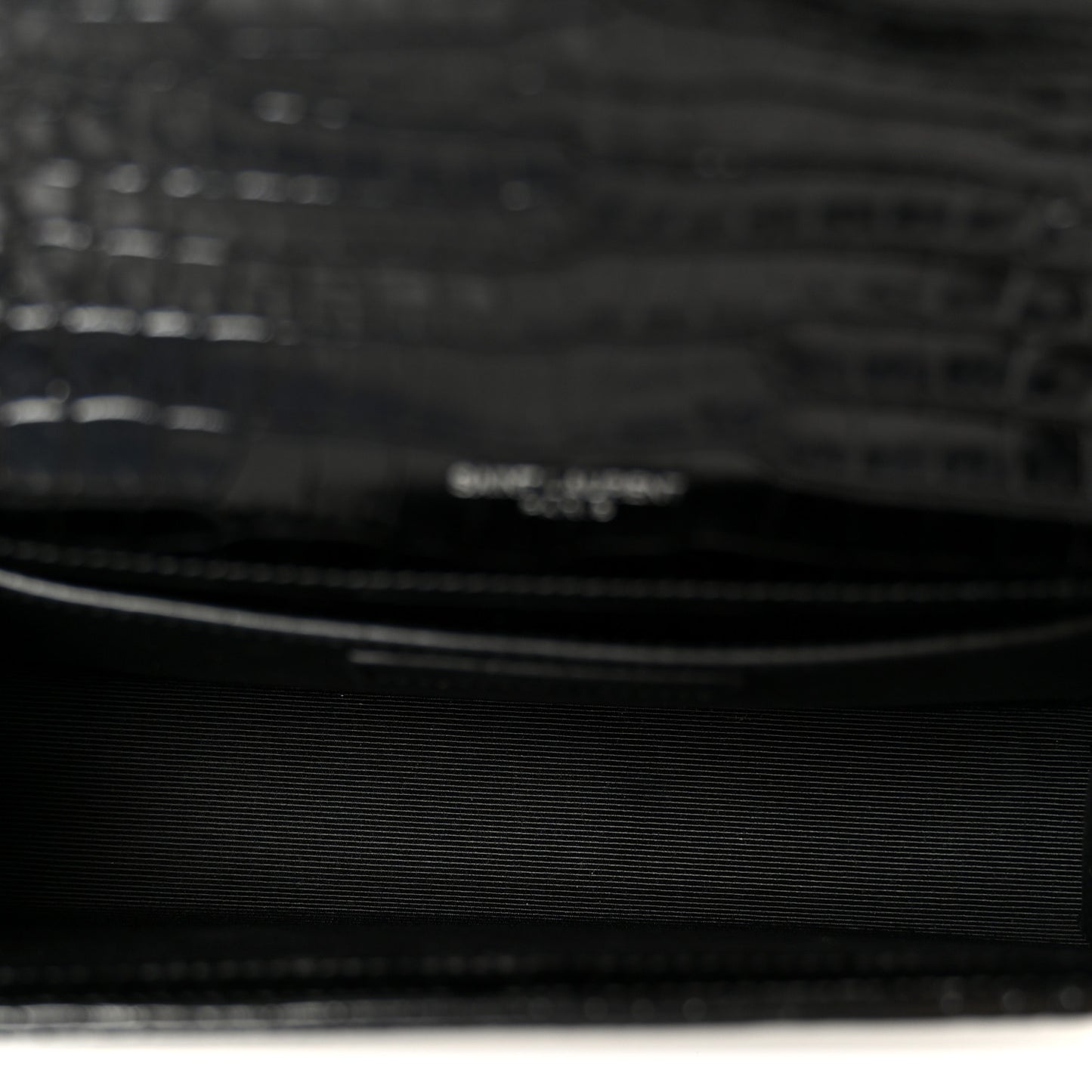 Calfskin Crocodile Embossed Small Classic Monogram Kate Tassel Satchel Black