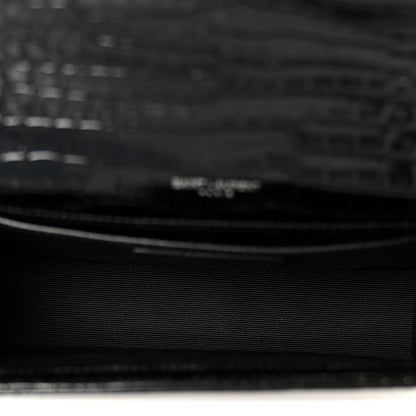 Saint Laurent Calfskin Crocodile Embossed Small Classic Monogram Kate Tassel Satchel Black 5 of 12