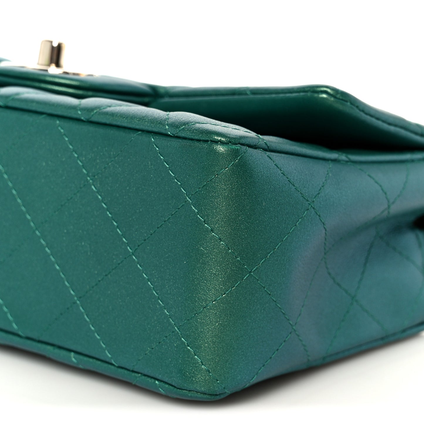 Iridescent Lambskin Quilted Mini Rectangular Flap Green