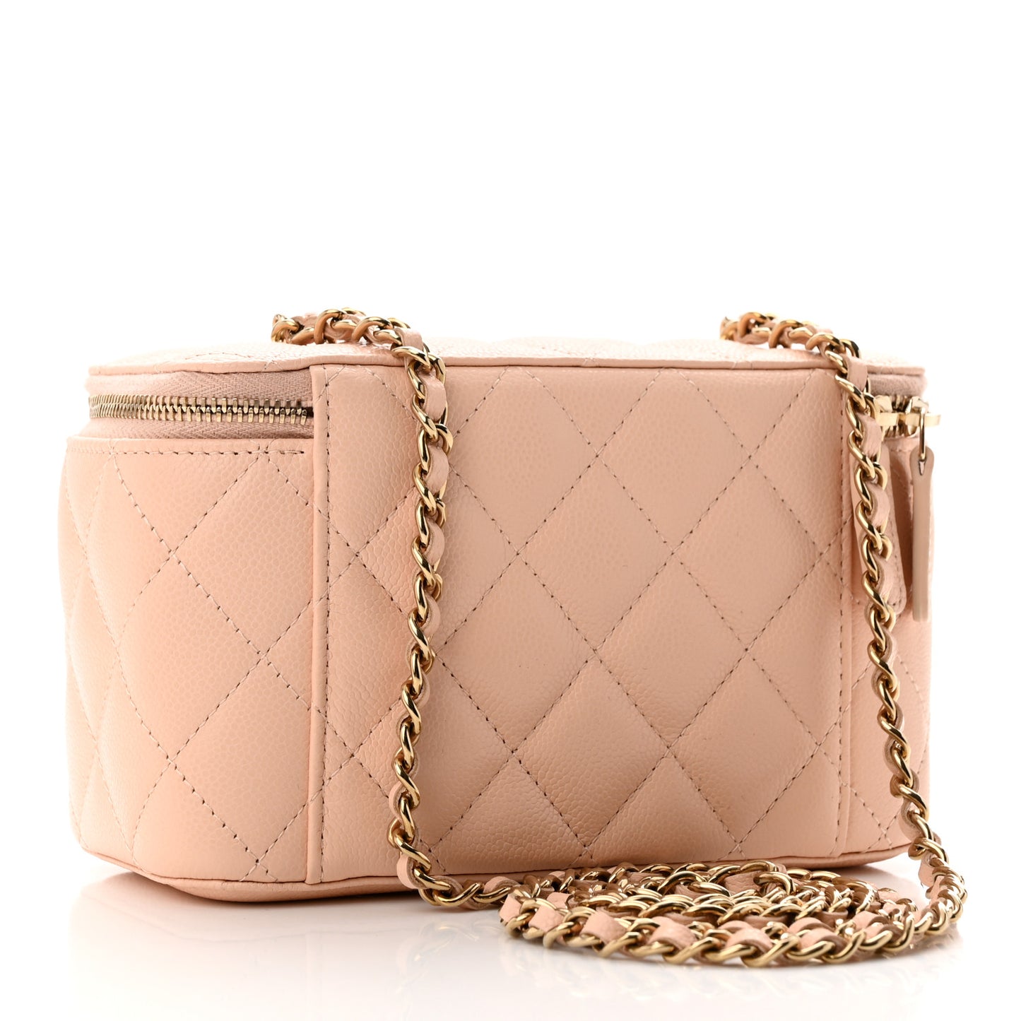 Caviar Quilted Small Vanity Case With Chain Light Beige