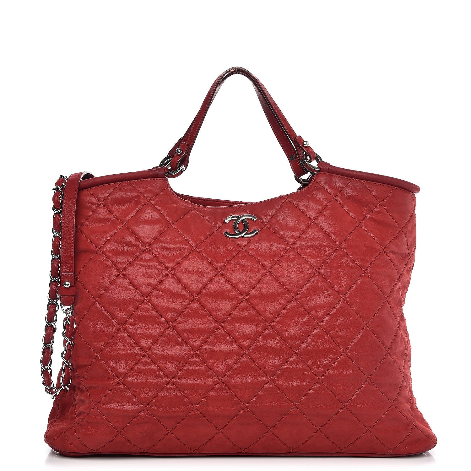 Chanel Iridescent Calfskin Quilted Large Sea Hit Tote Red 1 of 14