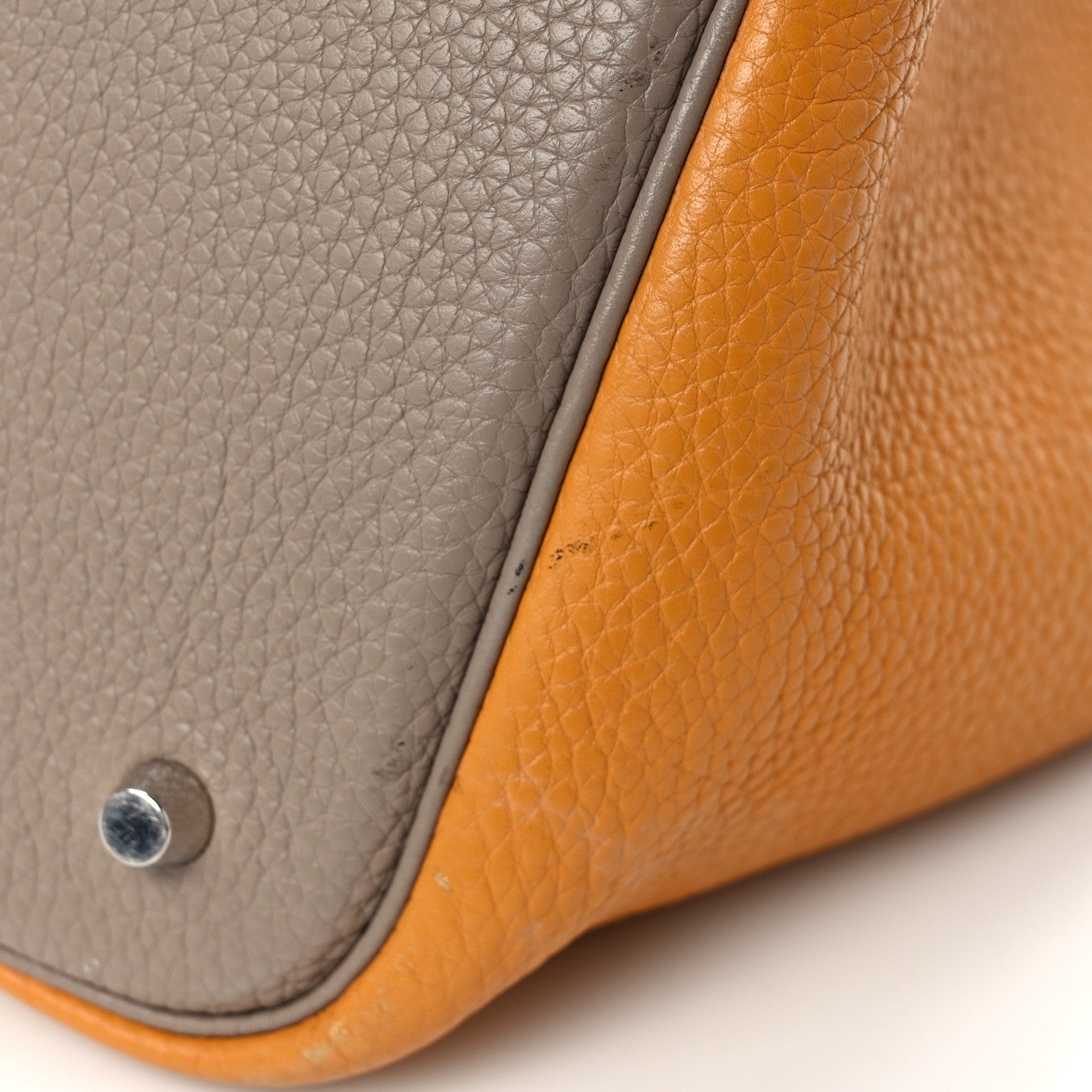 Hermes Taurillon Clemence Casaque Picotin Lock 22 MM Moutarde Gris Tourterelle 11 of 12