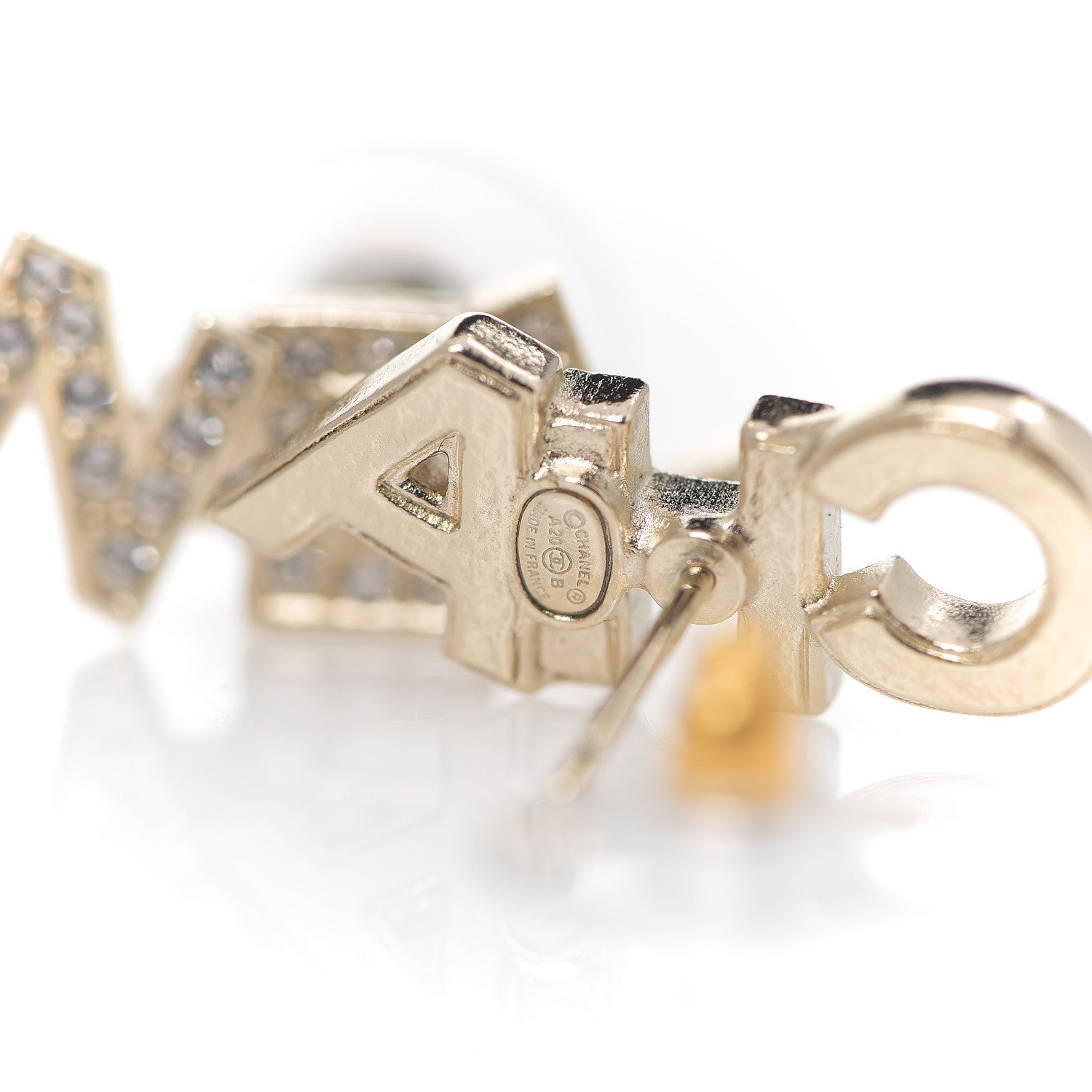 Chanel Crystal Pearl Signature Stud Earrings Gold 3 of 3