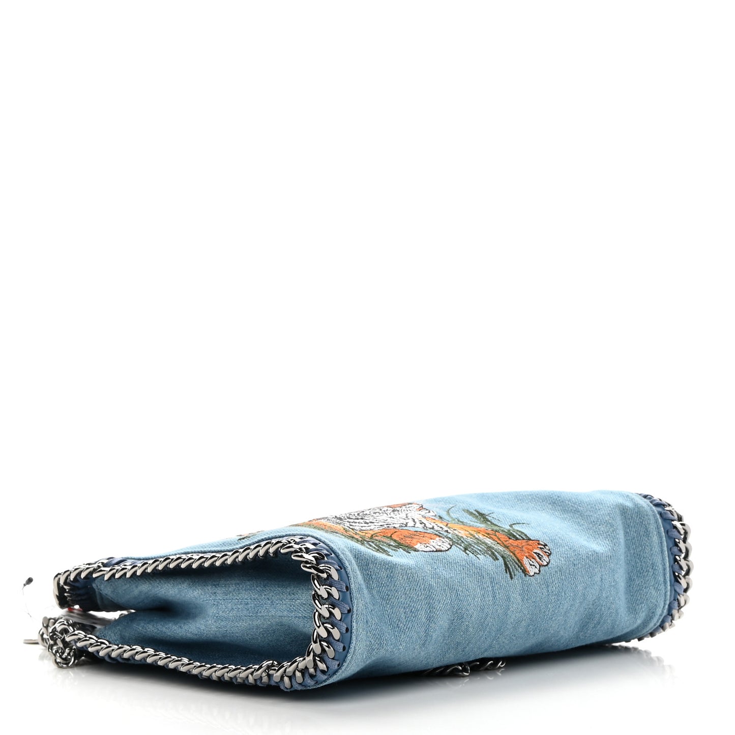 Denim Embroidered Tiger Mini Falabella Tote Blue