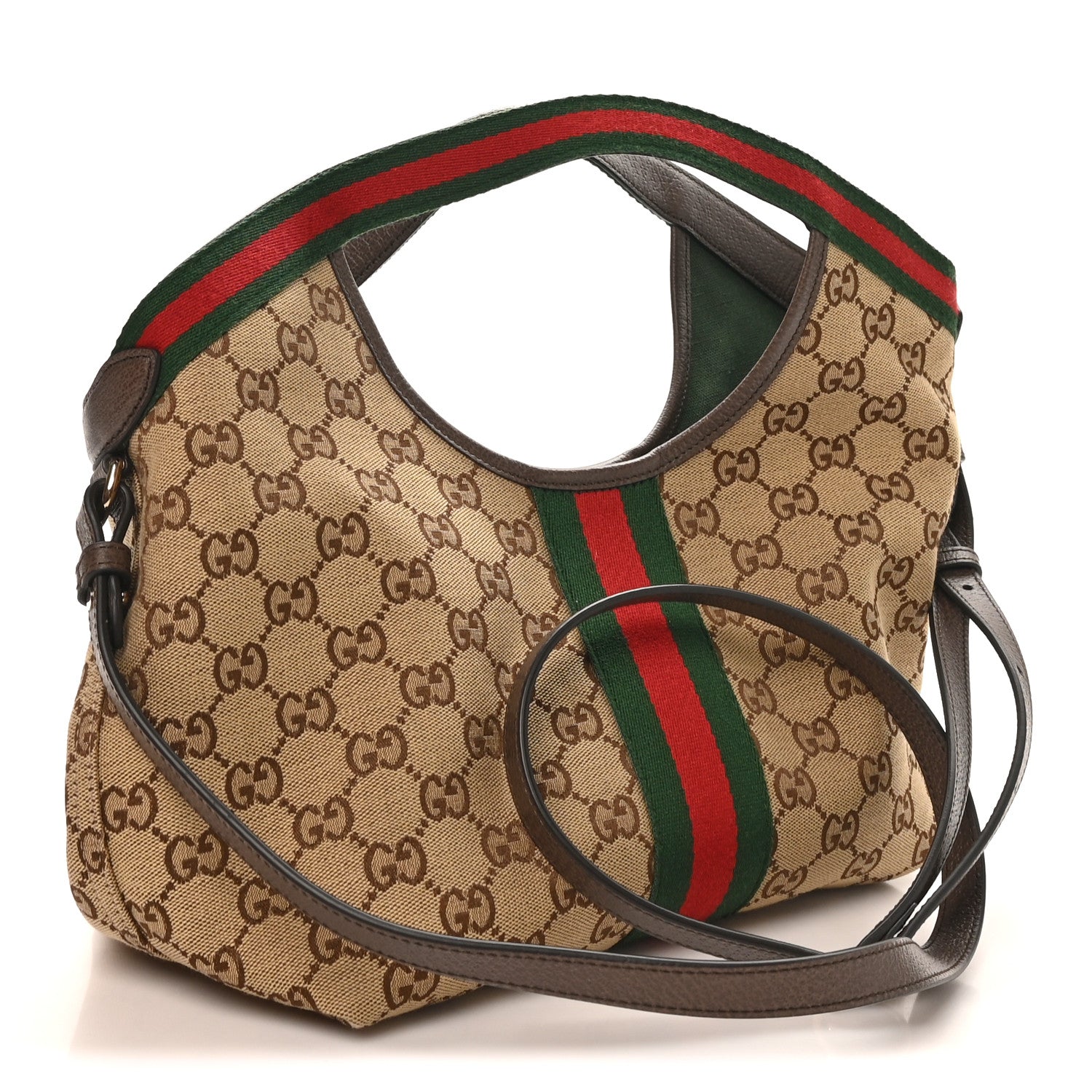 Gucci Monogram Web Small Giglio Tote Beige Dark Brown 2 of 9