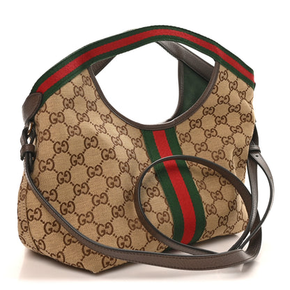 Gucci Monogram Web Small Giglio Tote Beige Dark Brown 2 of 9