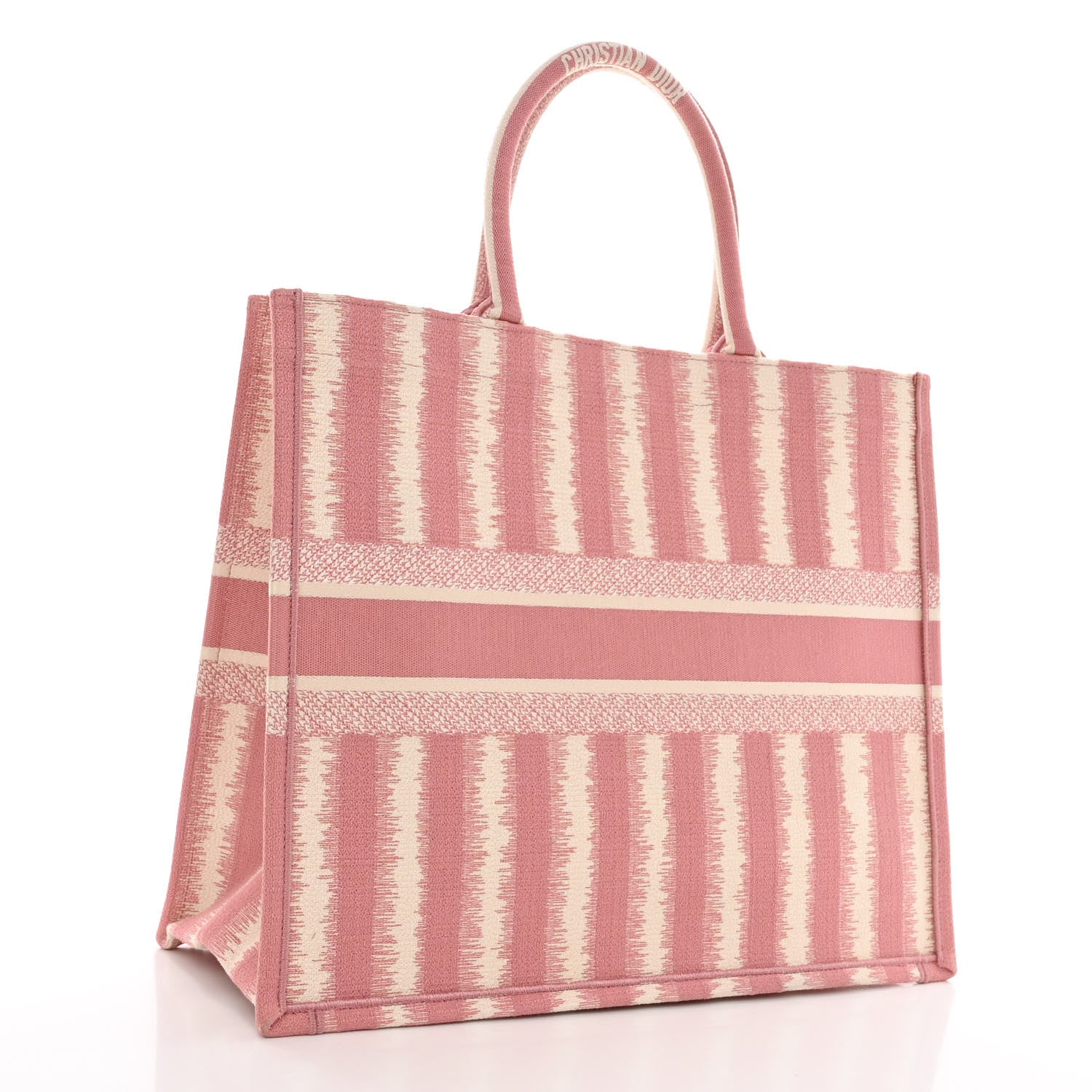 Christian Dior Canvas Embroidered Large Striped Book Tote Pink 3 of 9