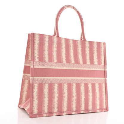 Christian Dior Canvas Embroidered Large Striped Book Tote Pink 3 of 9