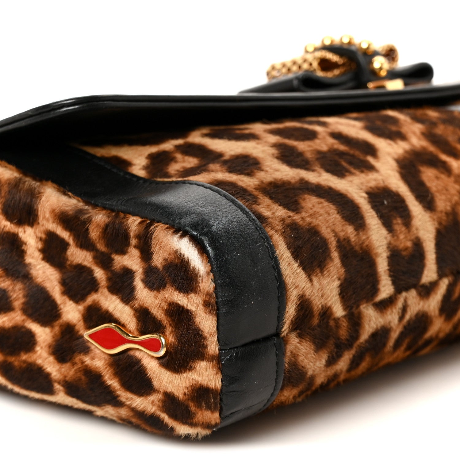 Christian Louboutin Pony Hair Leopard Print Sweet Charity Shoulder Bag Black 9 of 10