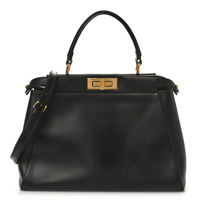 Fendi Vitello Morgan Fabric Jacquard Pequin Medium Peekaboo Iconic Satchel Black Tobacco 1 of 10