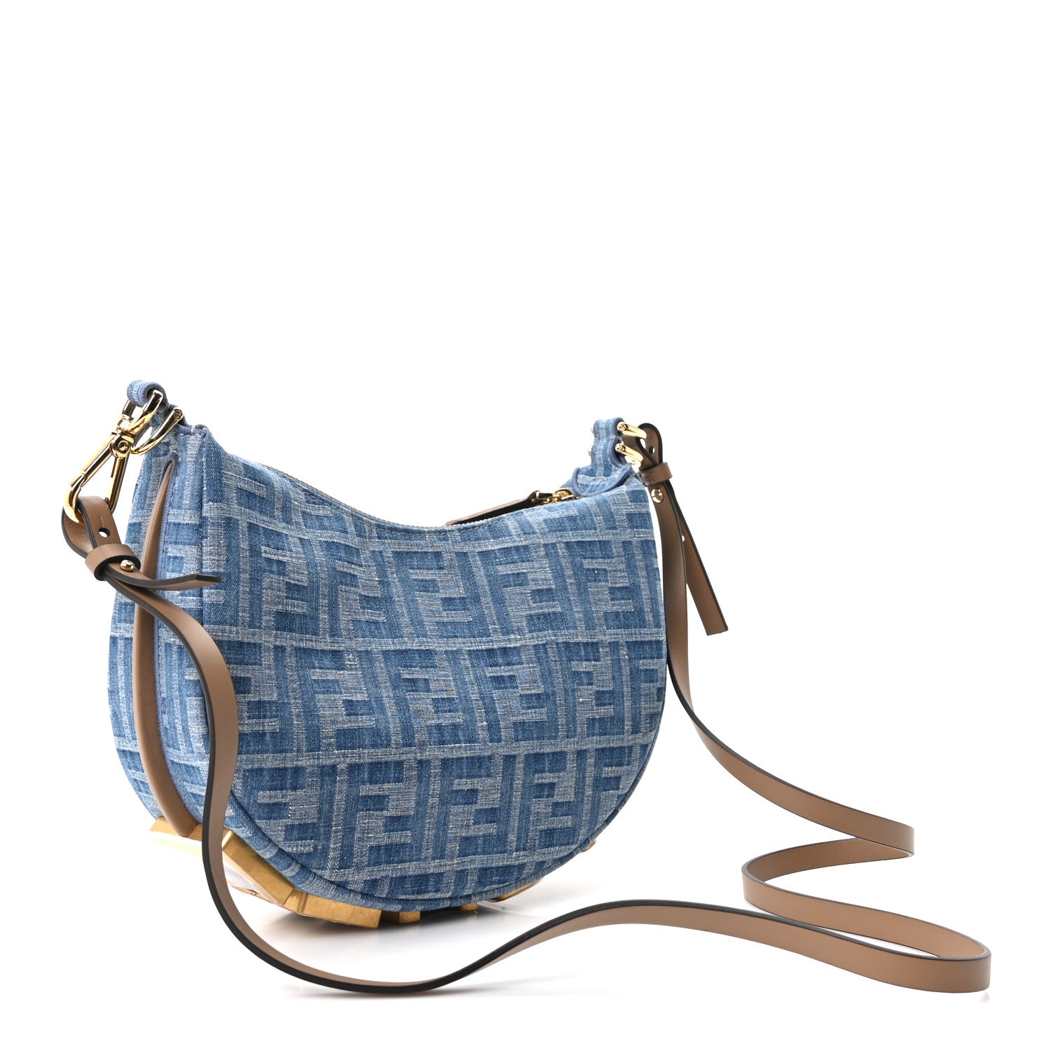 Fendi Denim Vitello King F is Fendi FF Embroidered Mini Fendigraphy Hobo Bag Denim Sand 3 of 11
