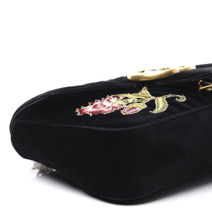Gucci Velvet Matelasse Loved Embroidered Medium GG Marmont Shoulder Bag Black 8 of 12