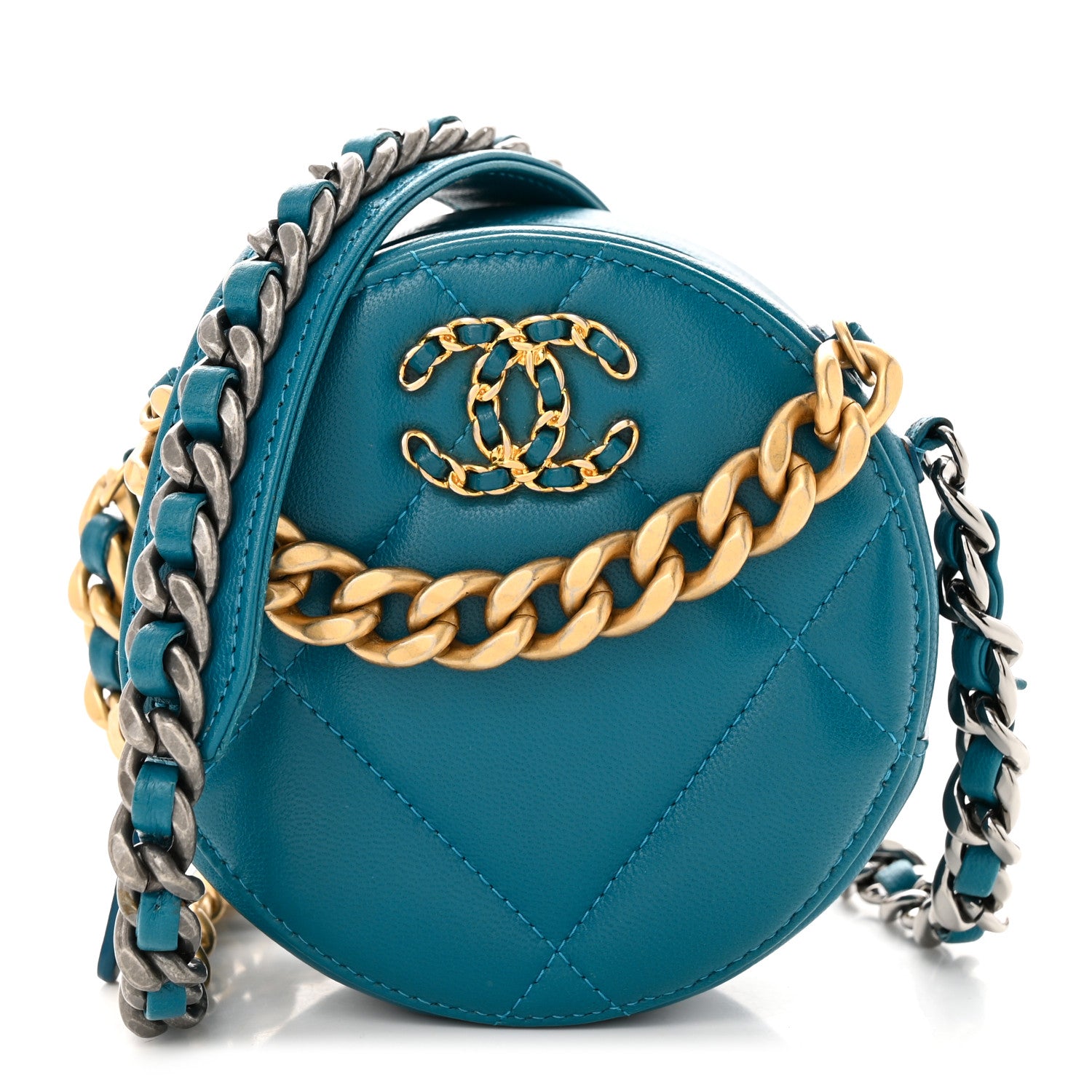 Chanel Lambskin Quilted Chanel 19 Round Clutch With Chain Blue 1 of 10