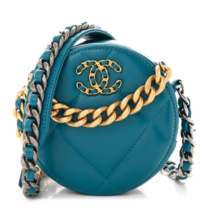 Chanel Lambskin Quilted Chanel 19 Round Clutch With Chain Blue 1 of 10