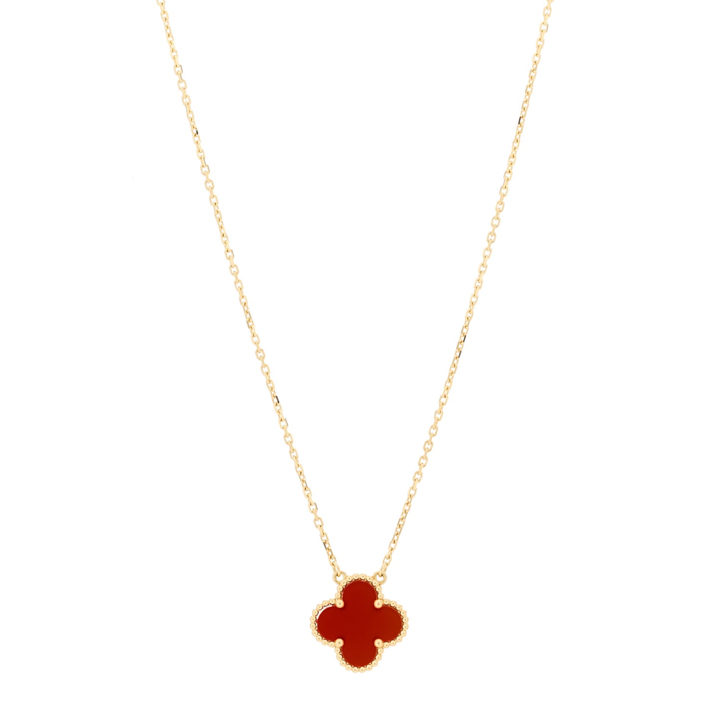 18K Yellow Gold Carnelian Vintage Alhambra Pendant Necklace